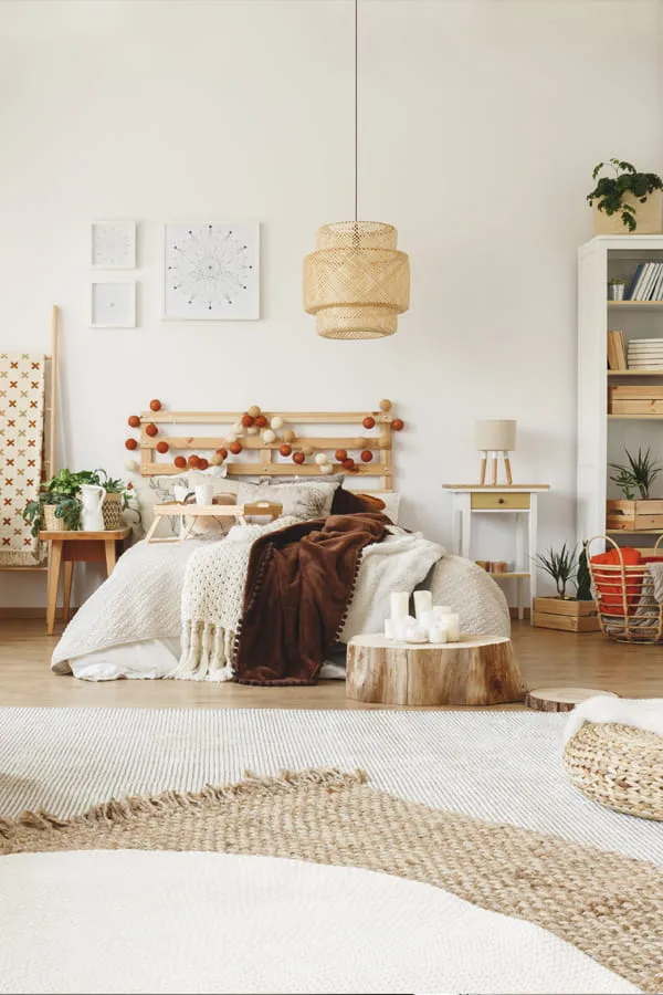 Bedroom decorated with white microcemento wall