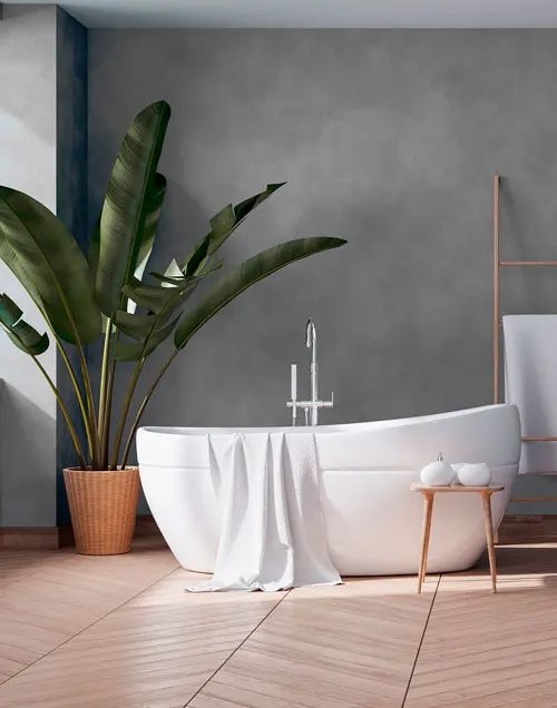 Salle de bain avec béton ciré sur les murs gris