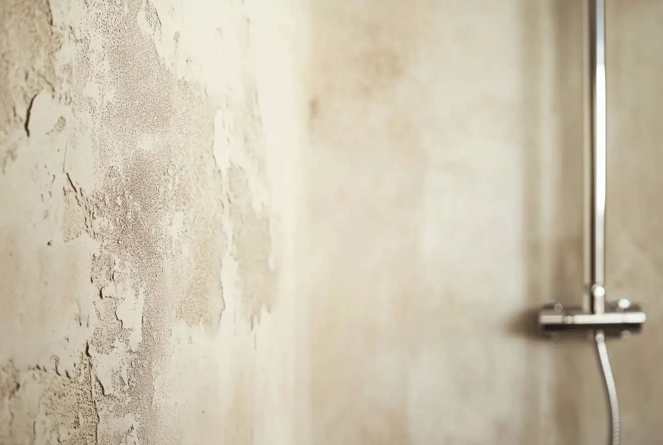 belle salle de bain avec enduit de béton ciré sur les murs de la douche