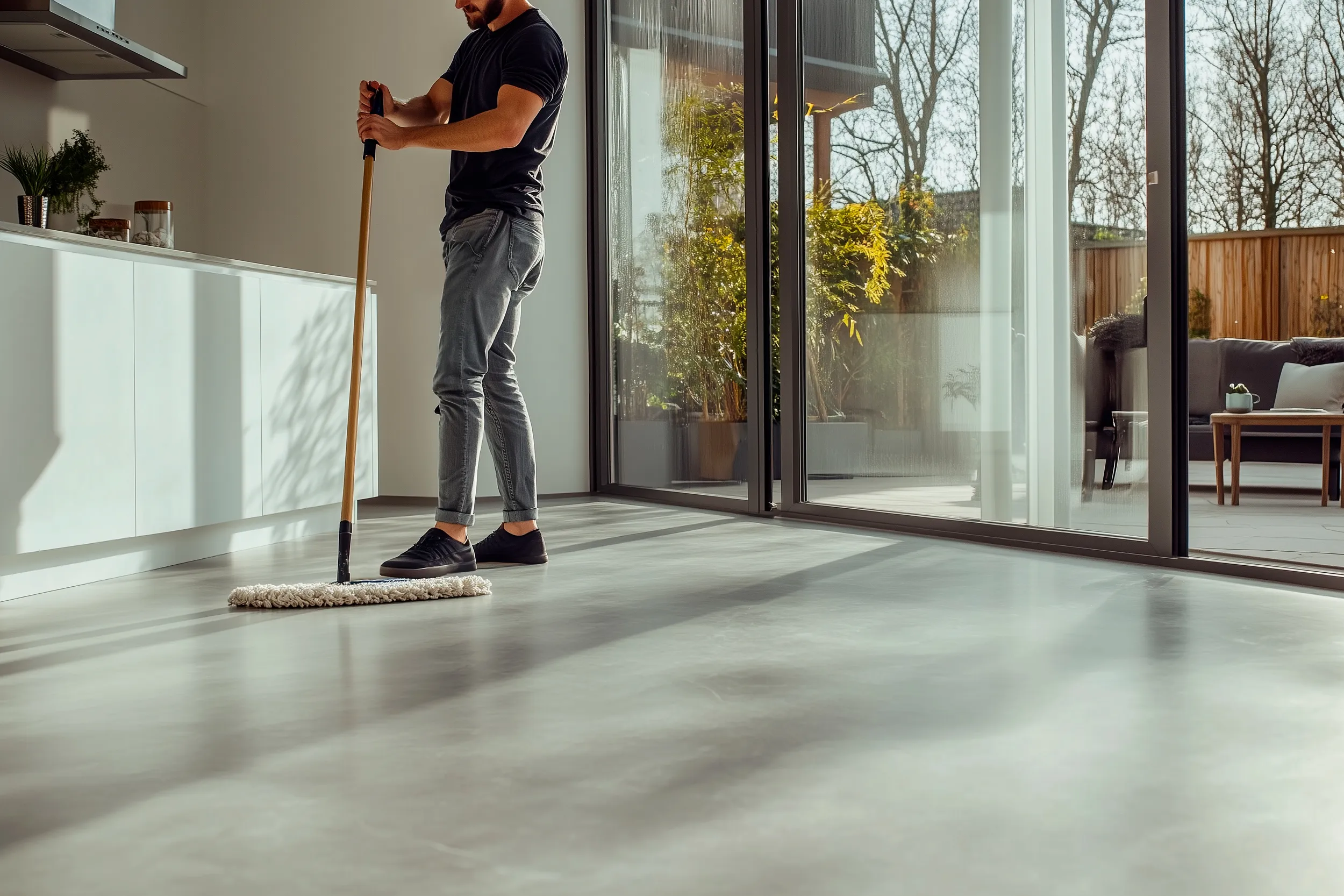 Béton ciré pour salle de bain sur sol de cuisine moderne