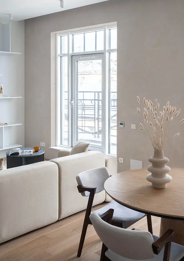 Living room decorated with microcement walls